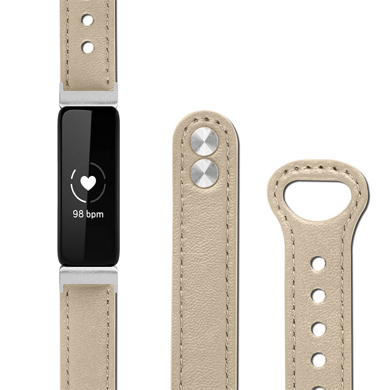 For Fitbit Inspire Inspire HR Inspire 2 Ace 2 Genuine Cowhide Leather Watch Band Strap with Double Snap Button Silver Connector