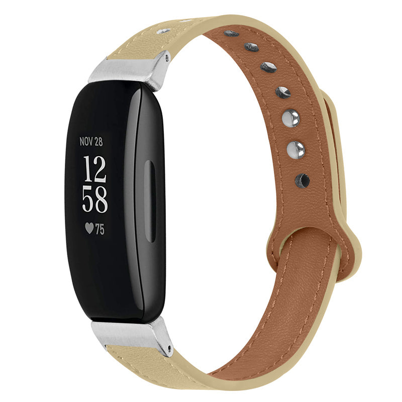 For Fitbit Inspire Inspire HR Inspire 2 Ace 2 Genuine Cowhide Leather Watch Band Strap with Double Snap Button Silver Connector
