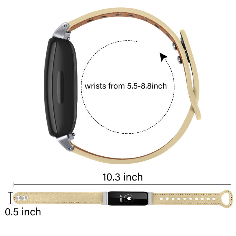 For Fitbit Inspire Inspire HR Inspire 2 Ace 2 Genuine Cowhide Leather Watch Band Strap with Double Snap Button Silver Connector