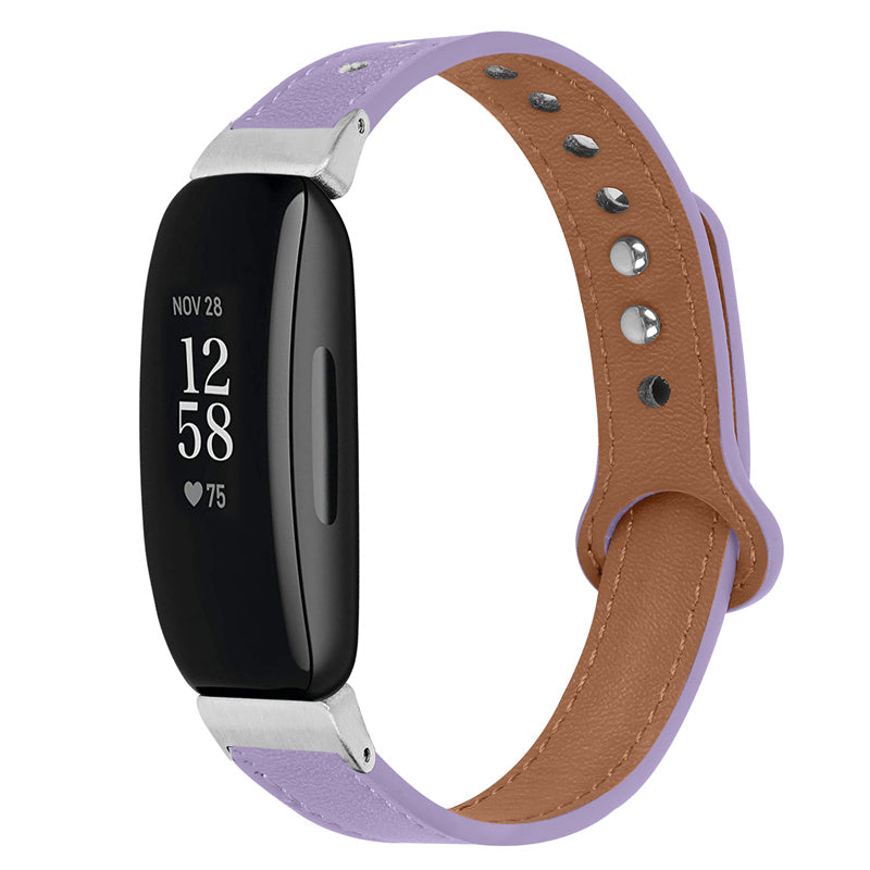 For Fitbit Inspire Inspire HR Inspire 2 Ace 2 Genuine Cowhide Leather Watch Band Strap with Double Snap Button Silver Connector