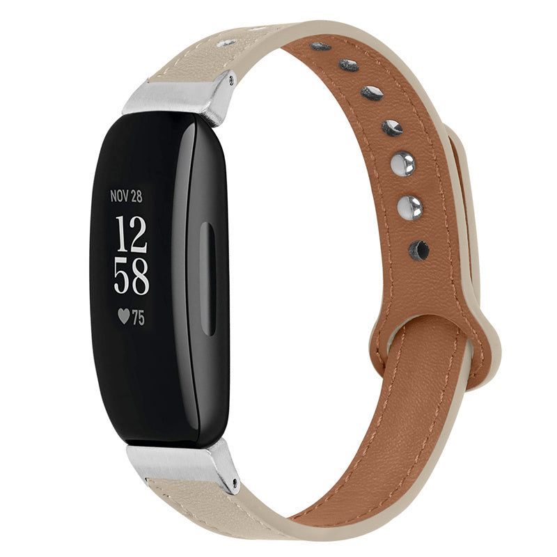 For Fitbit Inspire Inspire HR Inspire 2 Ace 2 Genuine Cowhide Leather Watch Band Strap with Double Snap Button Silver Connector