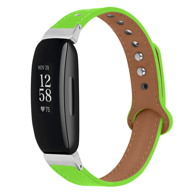 For Fitbit Inspire Inspire HR Inspire 2 Ace 2 Genuine Cowhide Leather Watch Band Strap with Double Snap Button Silver Connector