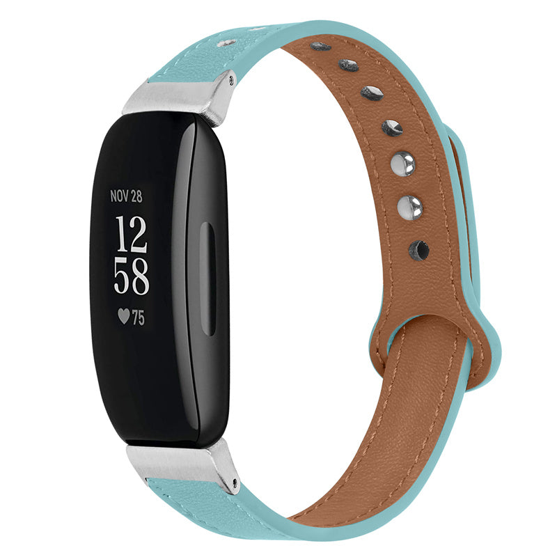 For Fitbit Inspire Inspire HR Inspire 2 Ace 2 Genuine Cowhide Leather Watch Band Strap with Double Snap Button Silver Connector