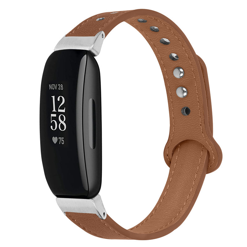 For Fitbit Inspire Inspire HR Inspire 2 Ace 2 Genuine Cowhide Leather Watch Band Strap with Double Snap Button Silver Connector