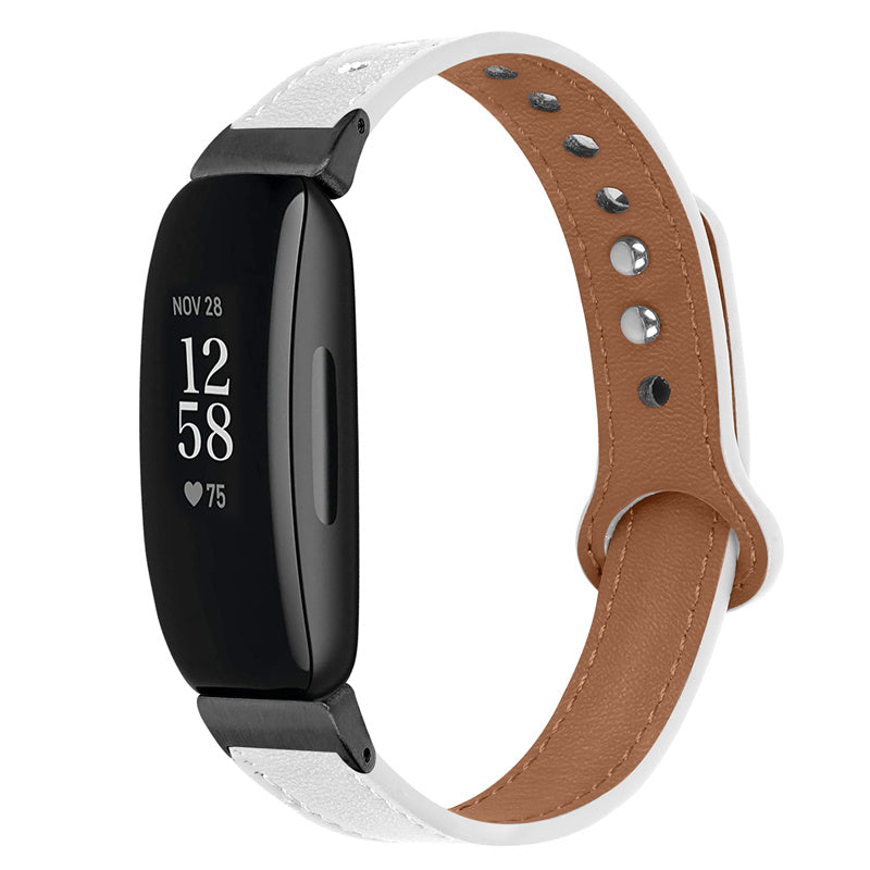 For Fitbit Inspire Inspire HR Inspire 2 Ace 2 Genuine Cowhide Leather Watch Band Double Snap Button Wrist Strap Replacement Black Connector