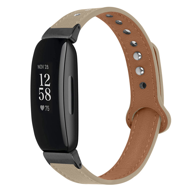 For Fitbit Inspire Inspire HR Inspire 2 Ace 2 Genuine Cowhide Leather Watch Band Double Snap Button Wrist Strap Replacement Black Connector