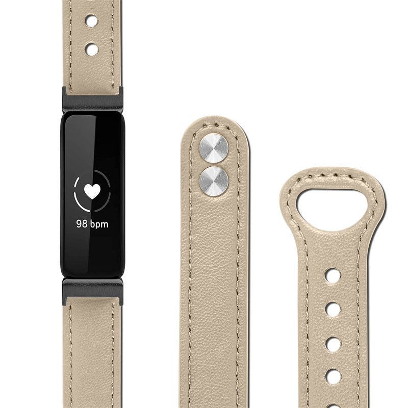 For Fitbit Inspire Inspire HR Inspire 2 Ace 2 Genuine Cowhide Leather Watch Band Double Snap Button Wrist Strap Replacement Black Connector