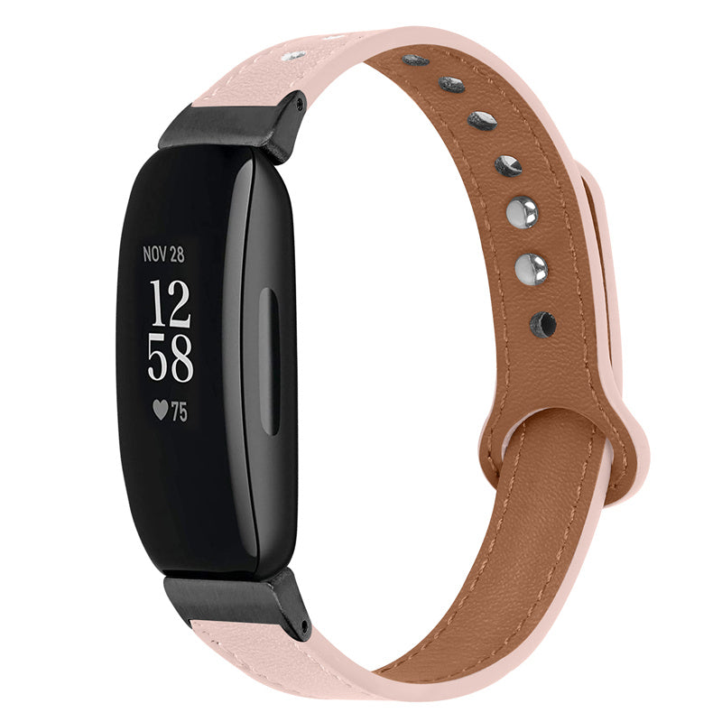 For Fitbit Inspire Inspire HR Inspire 2 Ace 2 Genuine Cowhide Leather Watch Band Double Snap Button Wrist Strap Replacement Black Connector