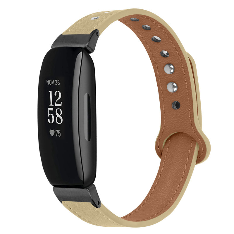 For Fitbit Inspire Inspire HR Inspire 2 Ace 2 Genuine Cowhide Leather Watch Band Double Snap Button Wrist Strap Replacement Black Connector