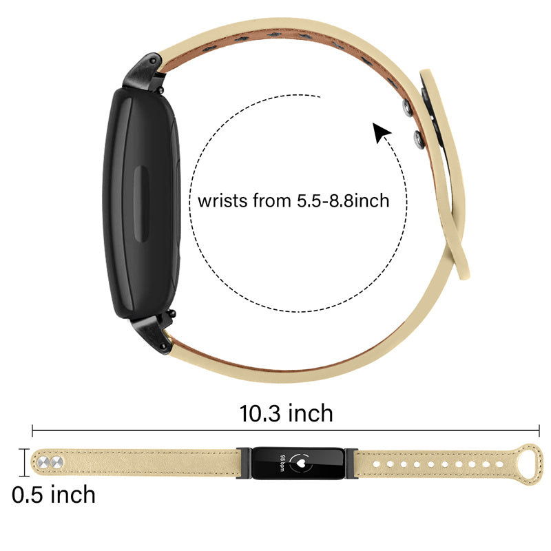 For Fitbit Inspire Inspire HR Inspire 2 Ace 2 Genuine Cowhide Leather Watch Band Double Snap Button Wrist Strap Replacement Black Connector