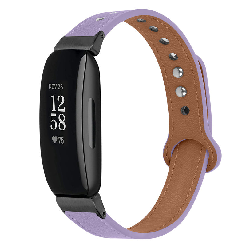 For Fitbit Inspire Inspire HR Inspire 2 Ace 2 Genuine Cowhide Leather Watch Band Double Snap Button Wrist Strap Replacement Black Connector
