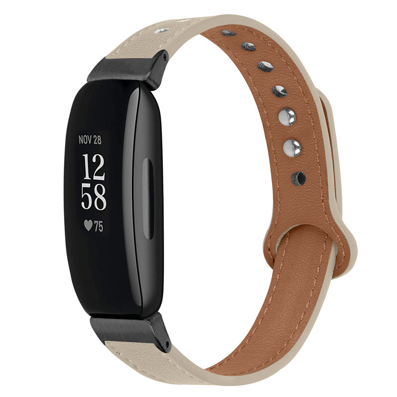 For Fitbit Inspire Inspire HR Inspire 2 Ace 2 Genuine Cowhide Leather Watch Band Double Snap Button Wrist Strap Replacement Black Connector