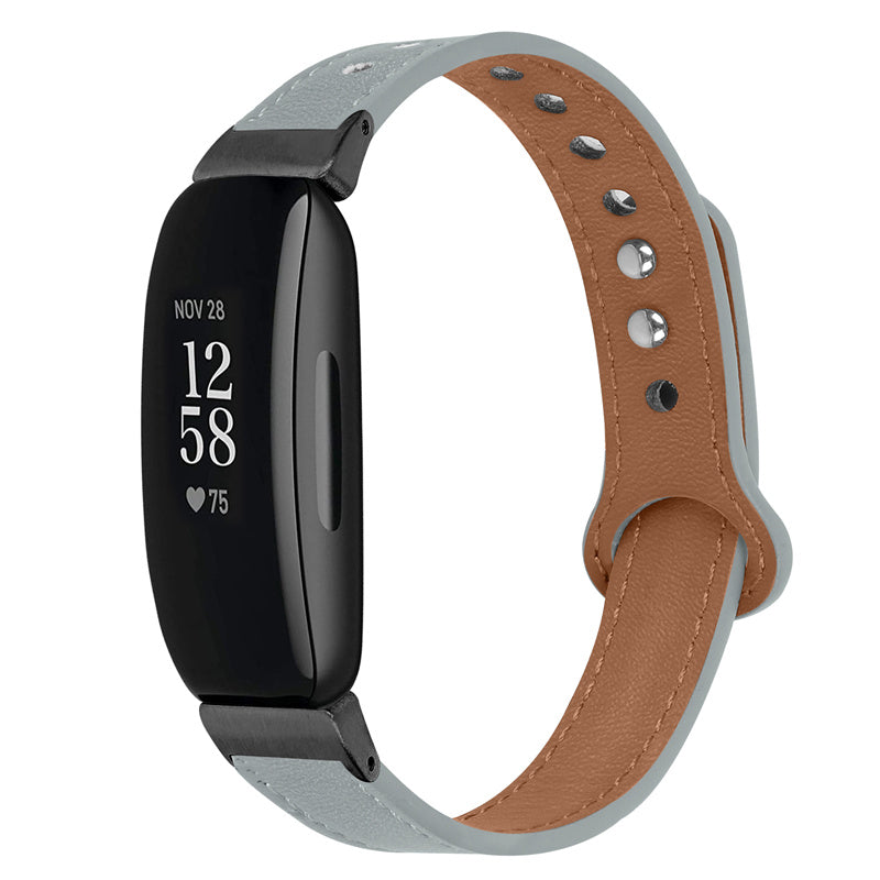 For Fitbit Inspire Inspire HR Inspire 2 Ace 2 Genuine Cowhide Leather Watch Band Double Snap Button Wrist Strap Replacement Black Connector