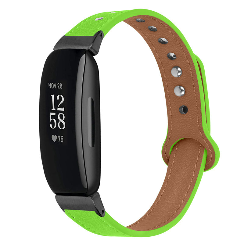 For Fitbit Inspire Inspire HR Inspire 2 Ace 2 Genuine Cowhide Leather Watch Band Double Snap Button Wrist Strap Replacement Black Connector