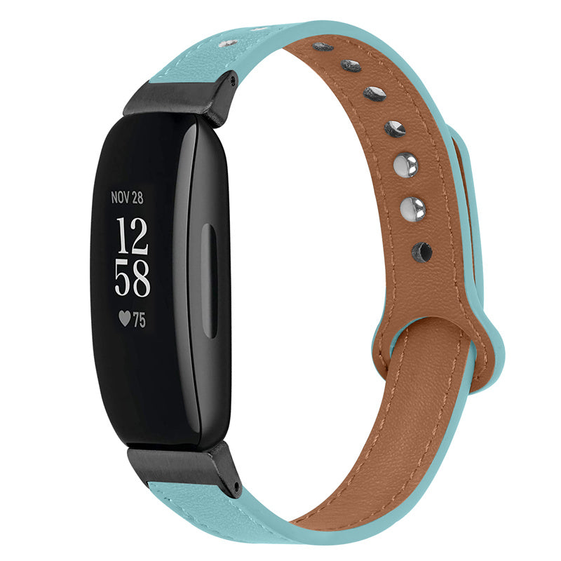 For Fitbit Inspire Inspire HR Inspire 2 Ace 2 Genuine Cowhide Leather Watch Band Double Snap Button Wrist Strap Replacement Black Connector