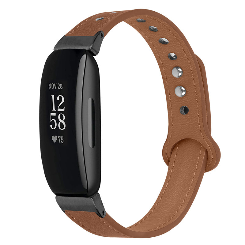 For Fitbit Inspire Inspire HR Inspire 2 Ace 2 Genuine Cowhide Leather Watch Band Double Snap Button Wrist Strap Replacement Black Connector