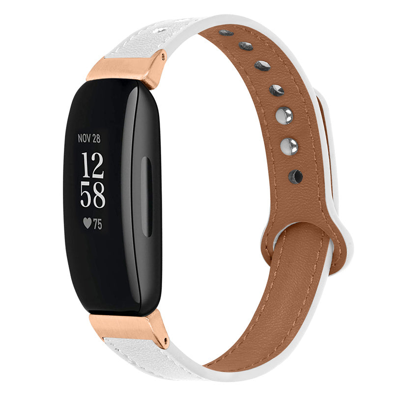 For Fitbit Inspire Inspire HR Inspire 2 Ace 2 Double Snap Button Watch Strap Genuine Cowhide Leather Wrist Band Rose Gold Connector