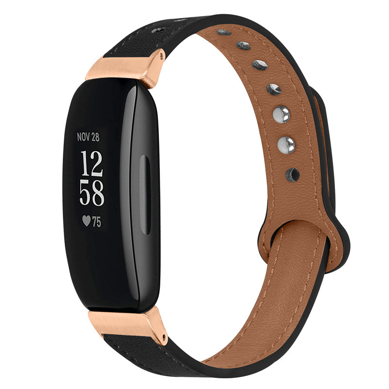 For Fitbit Inspire Inspire HR Inspire 2 Ace 2 Double Snap Button Watch Strap Genuine Cowhide Leather Wrist Band Rose Gold Connector