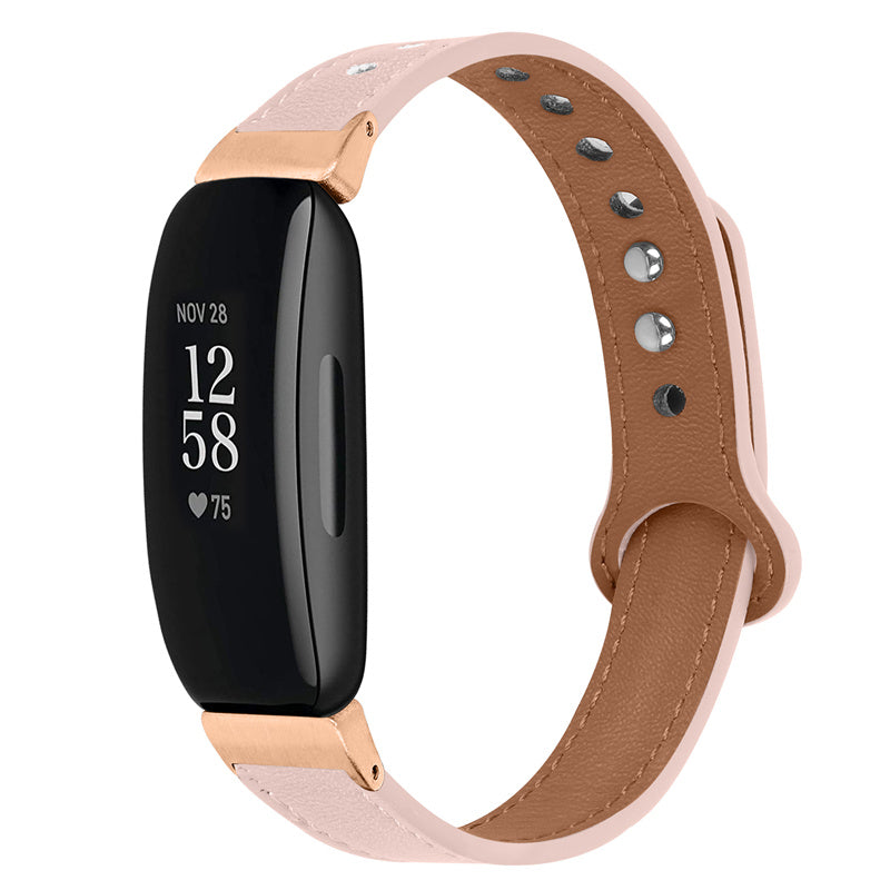 For Fitbit Inspire Inspire HR Inspire 2 Ace 2 Double Snap Button Watch Strap Genuine Cowhide Leather Wrist Band Rose Gold Connector