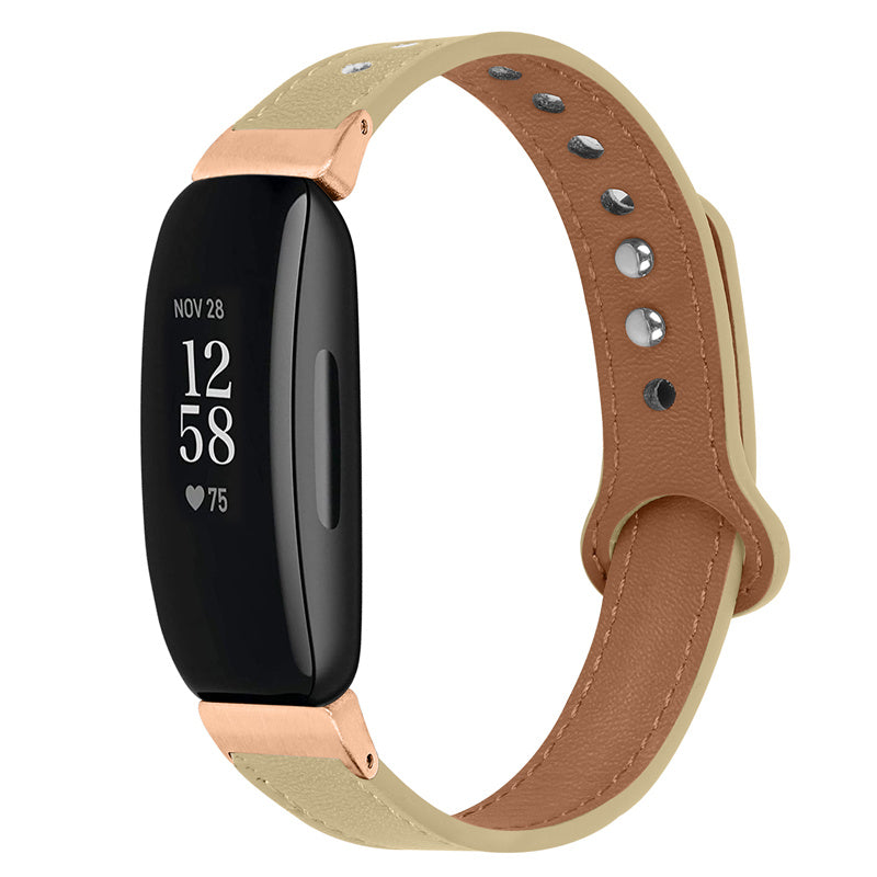 For Fitbit Inspire Inspire HR Inspire 2 Ace 2 Double Snap Button Watch Strap Genuine Cowhide Leather Wrist Band Rose Gold Connector