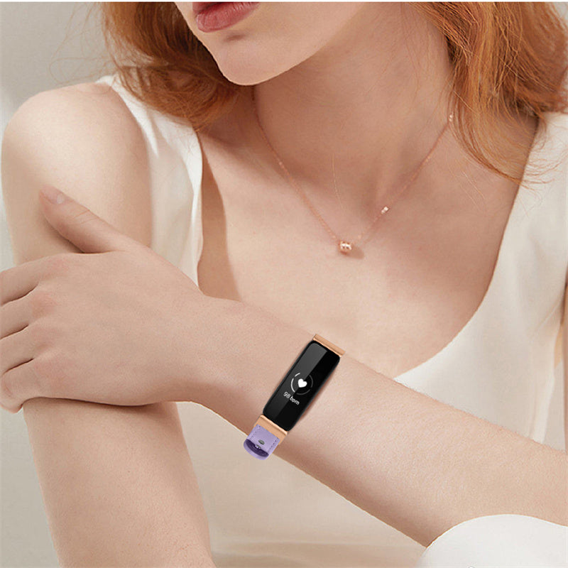 For Fitbit Inspire Inspire HR Inspire 2 Ace 2 Double Snap Button Watch Strap Genuine Cowhide Leather Wrist Band Rose Gold Connector