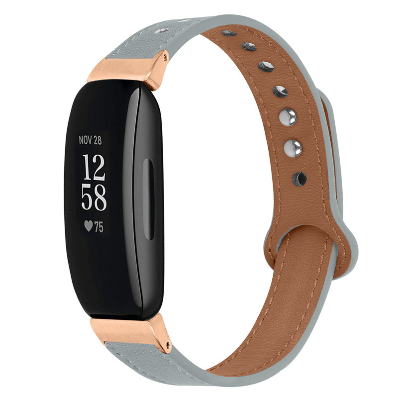 For Fitbit Inspire Inspire HR Inspire 2 Ace 2 Double Snap Button Watch Strap Genuine Cowhide Leather Wrist Band Rose Gold Connector