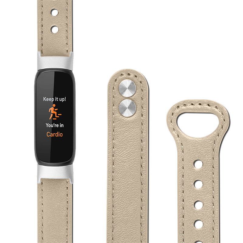 Replacement Wrist Band for Fitbit Luxe Smart Watch Adjustable Top Layer Cowhide Strap with Double Rivet Silver Connector