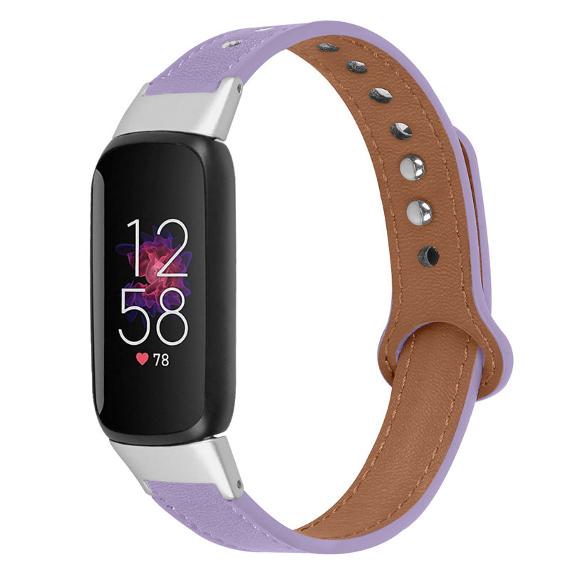 Replacement Wrist Band for Fitbit Luxe Smart Watch Adjustable Top Layer Cowhide Strap with Double Rivet Silver Connector