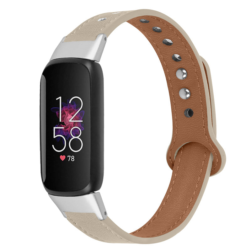 Replacement Wrist Band for Fitbit Luxe Smart Watch Adjustable Top Layer Cowhide Strap with Double Rivet Silver Connector