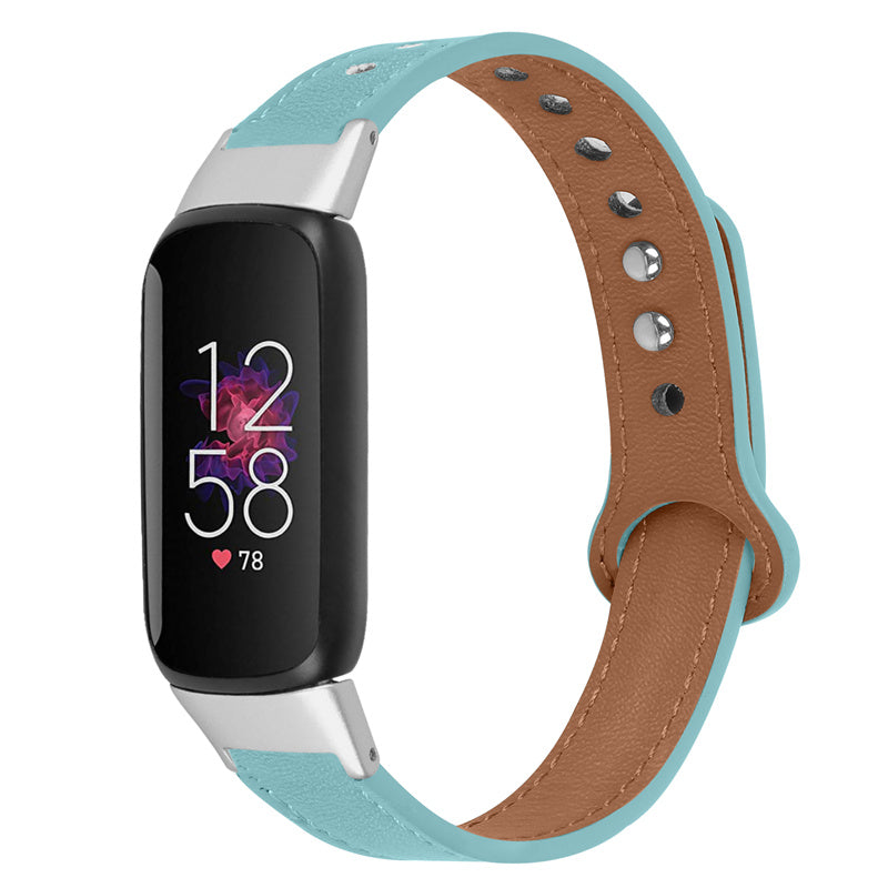 Replacement Wrist Band for Fitbit Luxe Smart Watch Adjustable Top Layer Cowhide Strap with Double Rivet Silver Connector
