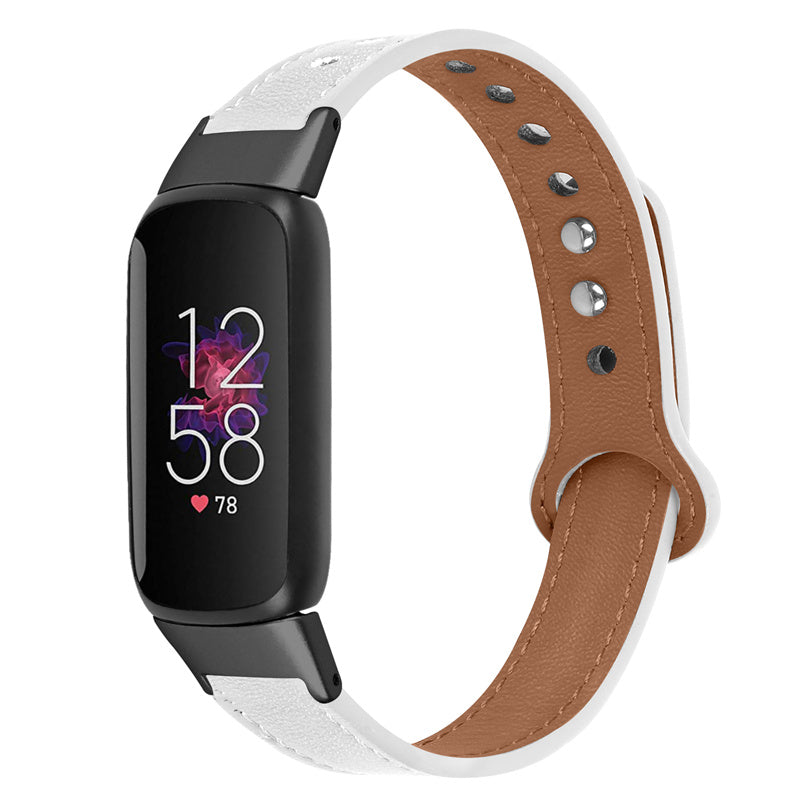 For Fitbit Luxe Soft Top Layer Cowhide Watch Strap Replacement Wrist Band with Double Rivet Black Connector