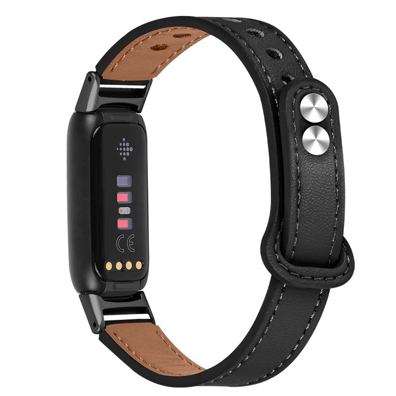 For Fitbit Luxe Soft Top Layer Cowhide Watch Strap Replacement Wrist Band with Double Rivet Black Connector