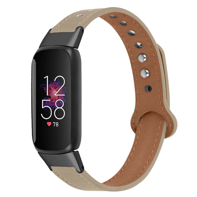 For Fitbit Luxe Soft Top Layer Cowhide Watch Strap Replacement Wrist Band with Double Rivet Black Connector