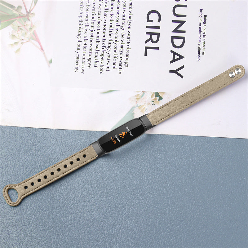 For Fitbit Luxe Soft Top Layer Cowhide Watch Strap Replacement Wrist Band with Double Rivet Black Connector