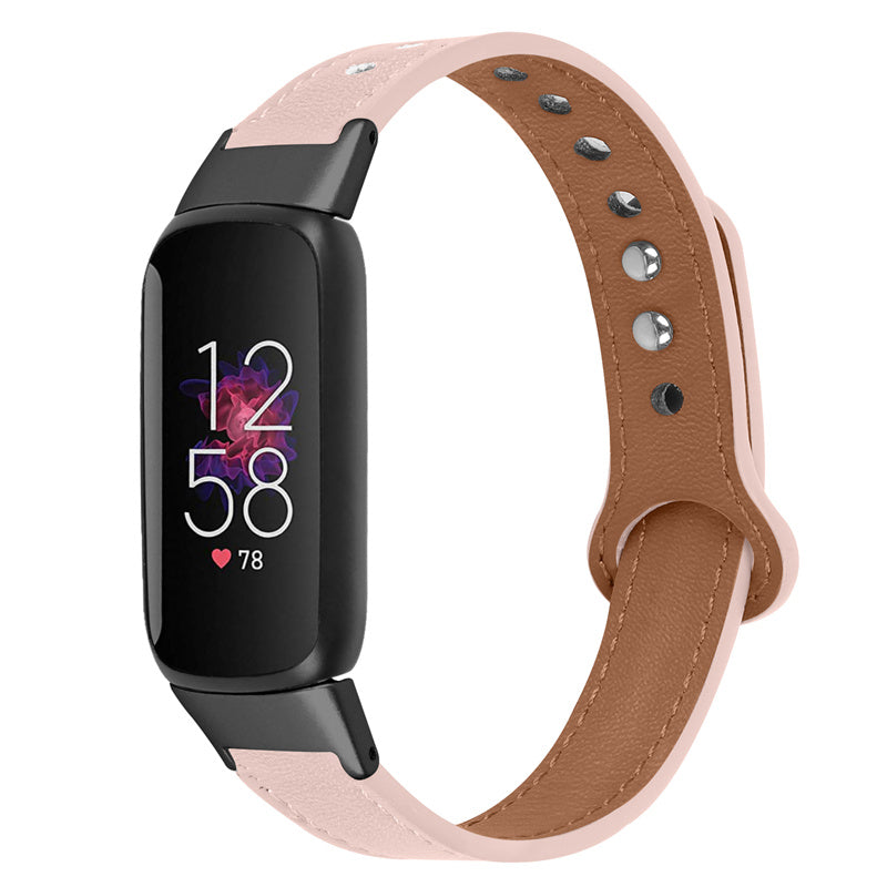 For Fitbit Luxe Soft Top Layer Cowhide Watch Strap Replacement Wrist Band with Double Rivet Black Connector