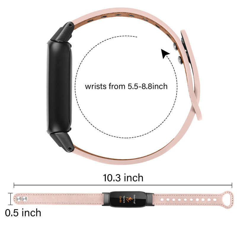 For Fitbit Luxe Soft Top Layer Cowhide Watch Strap Replacement Wrist Band with Double Rivet Black Connector