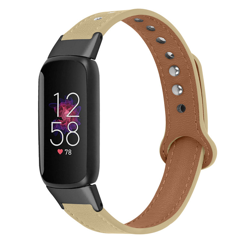 For Fitbit Luxe Soft Top Layer Cowhide Watch Strap Replacement Wrist Band with Double Rivet Black Connector