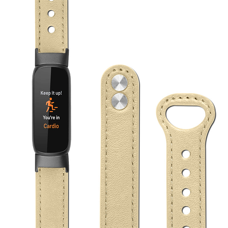 For Fitbit Luxe Soft Top Layer Cowhide Watch Strap Replacement Wrist Band with Double Rivet Black Connector
