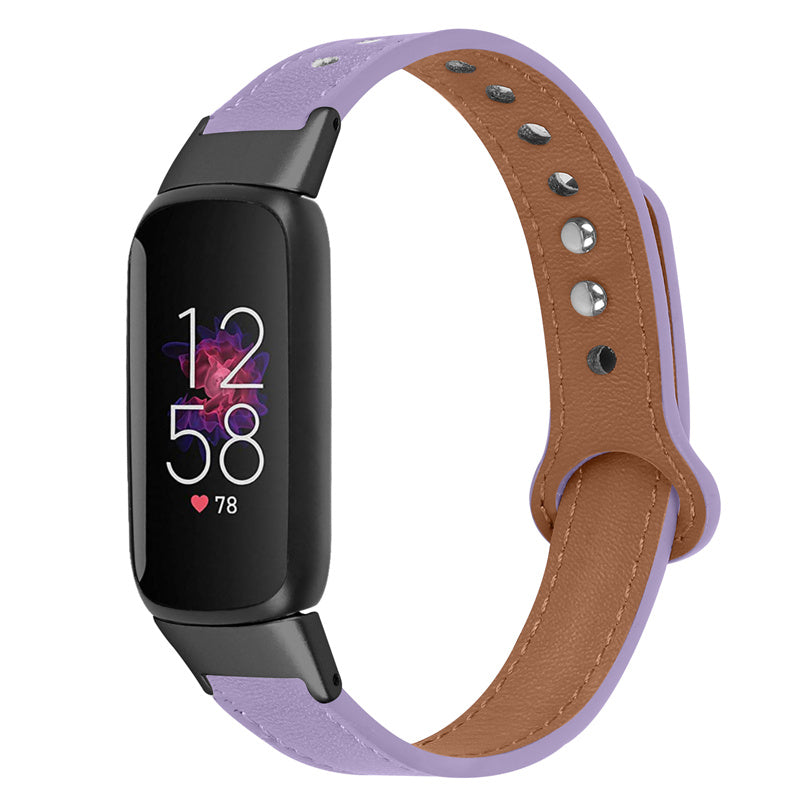 For Fitbit Luxe Soft Top Layer Cowhide Watch Strap Replacement Wrist Band with Double Rivet Black Connector