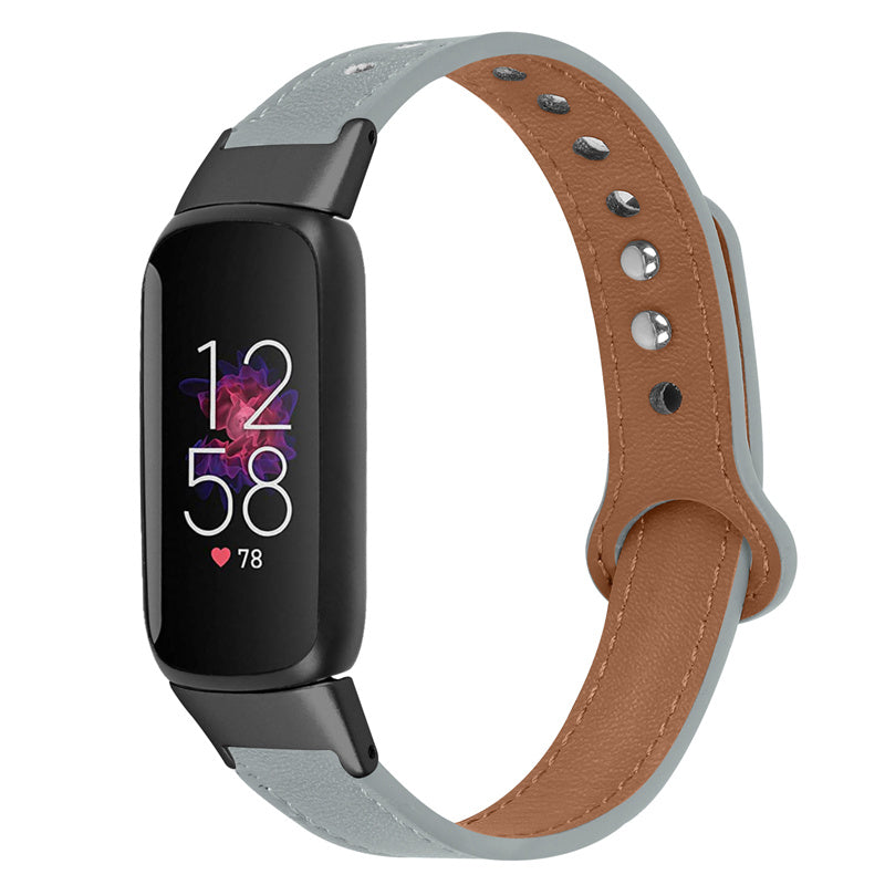 For Fitbit Luxe Soft Top Layer Cowhide Watch Strap Replacement Wrist Band with Double Rivet Black Connector
