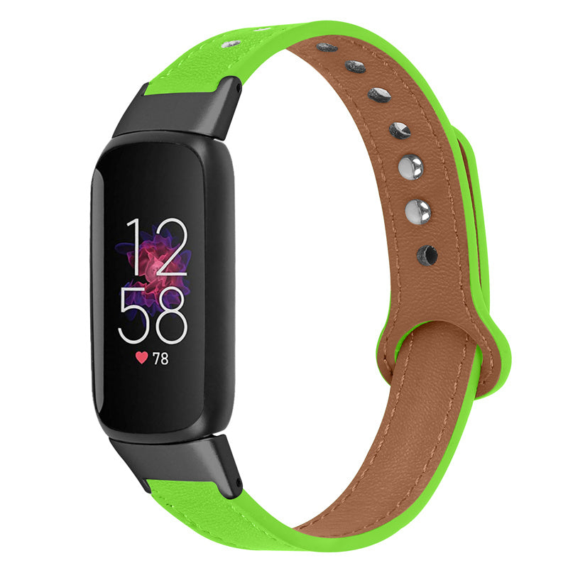 For Fitbit Luxe Soft Top Layer Cowhide Watch Strap Replacement Wrist Band with Double Rivet Black Connector