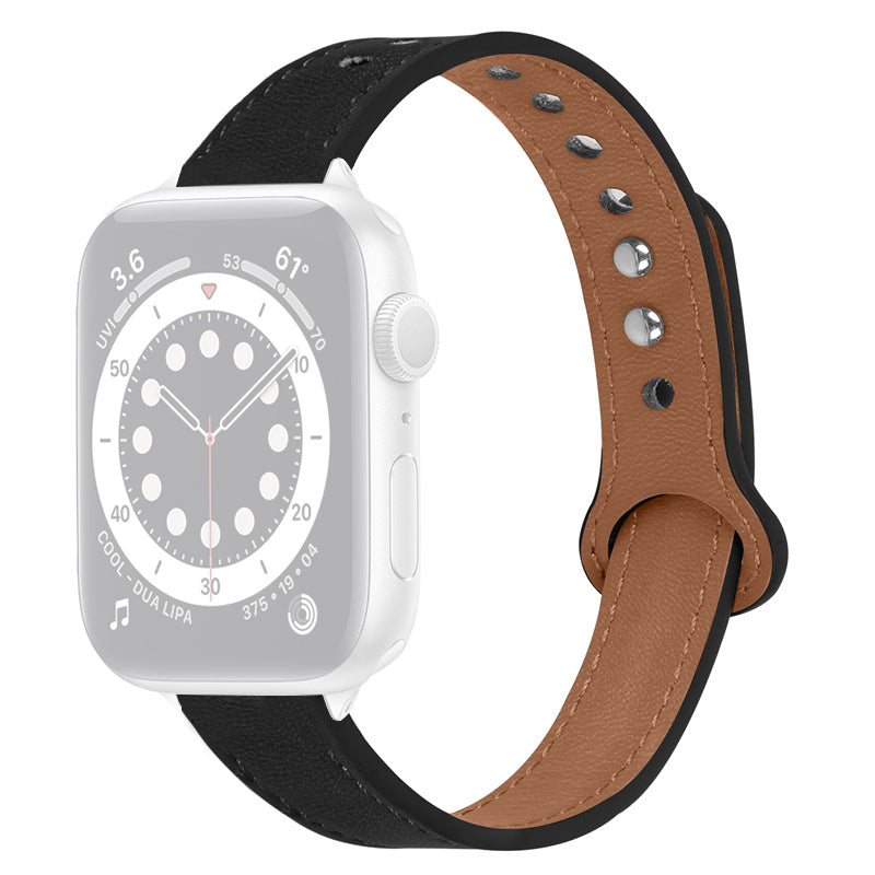 For Apple Watch Ultra 2 49mm Series 9 45mm SE (2023) 44mm Ultra 49mm 8 7 45mm 6 5 4 SE (2022) SE 44mm 3 2 1 42mm Top Grain Genuine Cowhide Leather Watch Strap Double Rivet Replacement Bracelet with Rose Gold Connector
