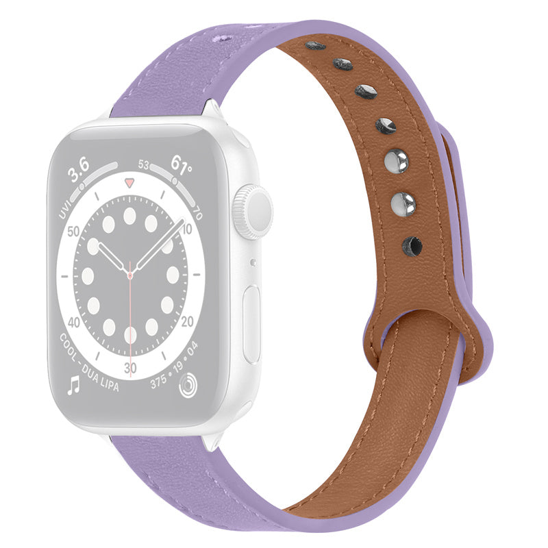 For Apple Watch Ultra 2 49mm Series 9 45mm SE (2023) 44mm Ultra 49mm 8 7 45mm 6 5 4 SE (2022) SE 44mm 3 2 1 42mm Top Grain Genuine Cowhide Leather Watch Strap Double Rivet Replacement Bracelet with Rose Gold Connector
