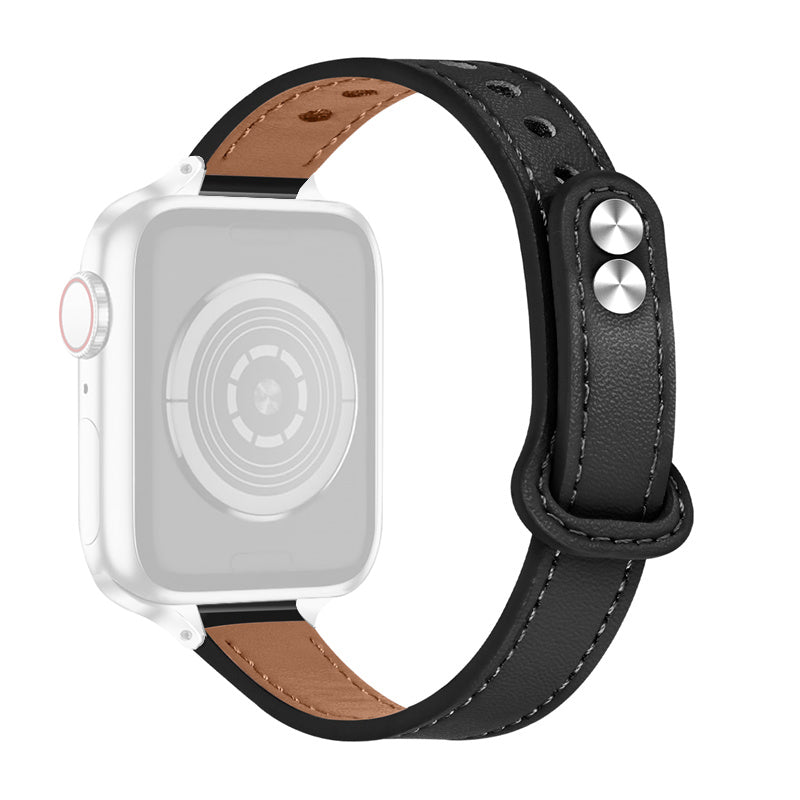 For Apple Watch Series 8 41mm Series 7 41mm Series 6 5 4 SE SE(2022) 40mm Series 3 2 1 38mm Genuine Cowhide Leather Watch Band Strap Double Snap Button Design Bracelet with Silver Connector