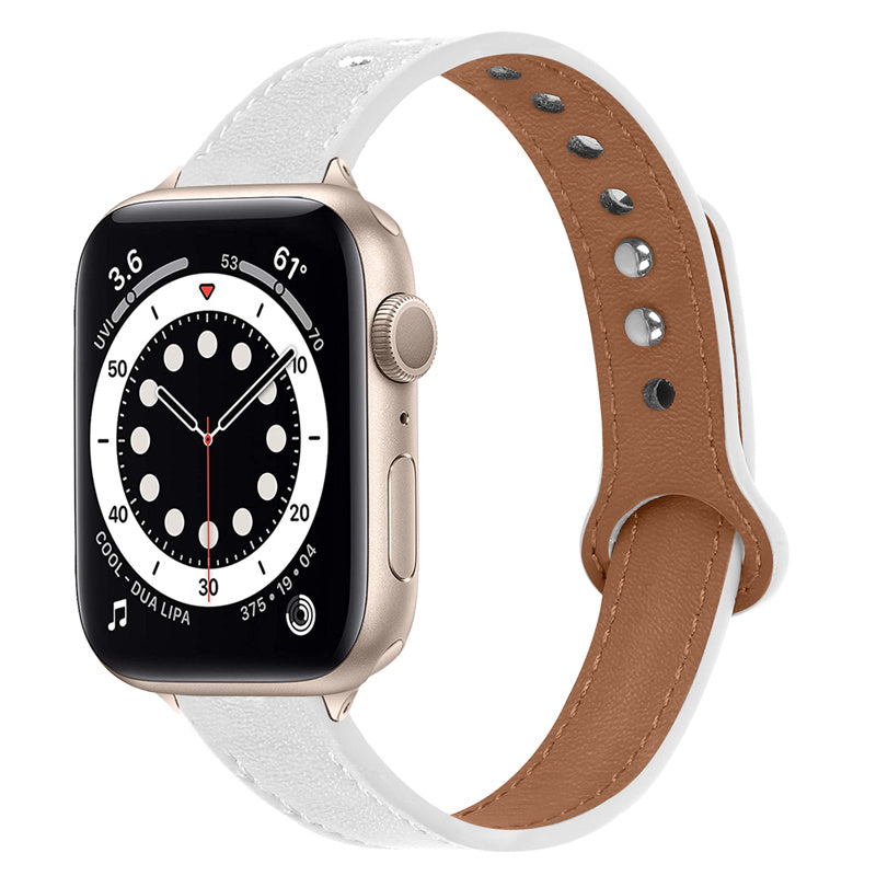 For Apple Watch Ultra 2 49mm Series 9 45mm SE (2023) 44mm Ultra 49mm 8 7 45mm 6 5 4 SE (2022) SE 44mm 3 2 1 42mm Genuine Cowhide Leather Watch Band Double Snap Button Watch Strap (Retro Gold Connector)