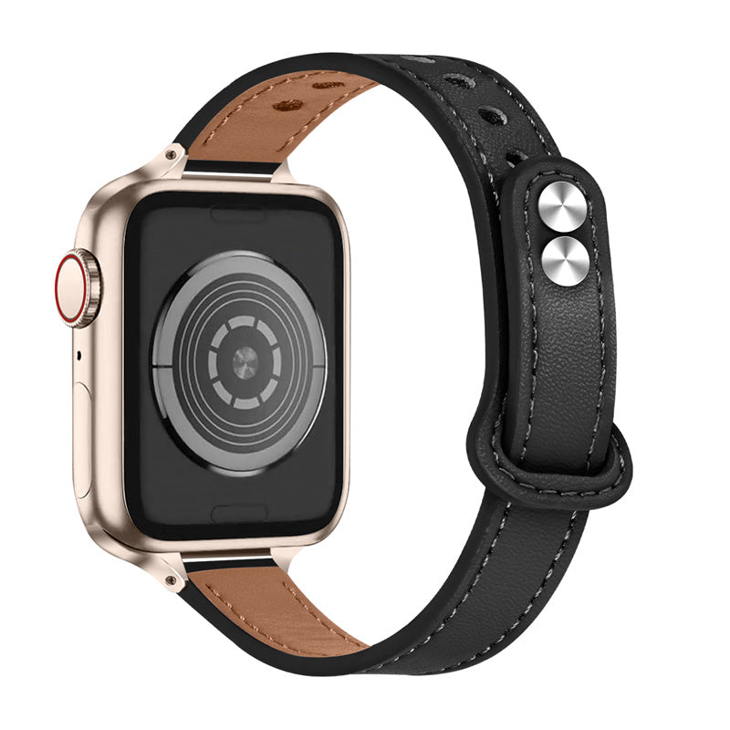 For Apple Watch Ultra 2 49mm Series 9 45mm SE (2023) 44mm Ultra 49mm 8 7 45mm 6 5 4 SE (2022) SE 44mm 3 2 1 42mm Genuine Cowhide Leather Watch Band Double Snap Button Watch Strap (Retro Gold Connector)