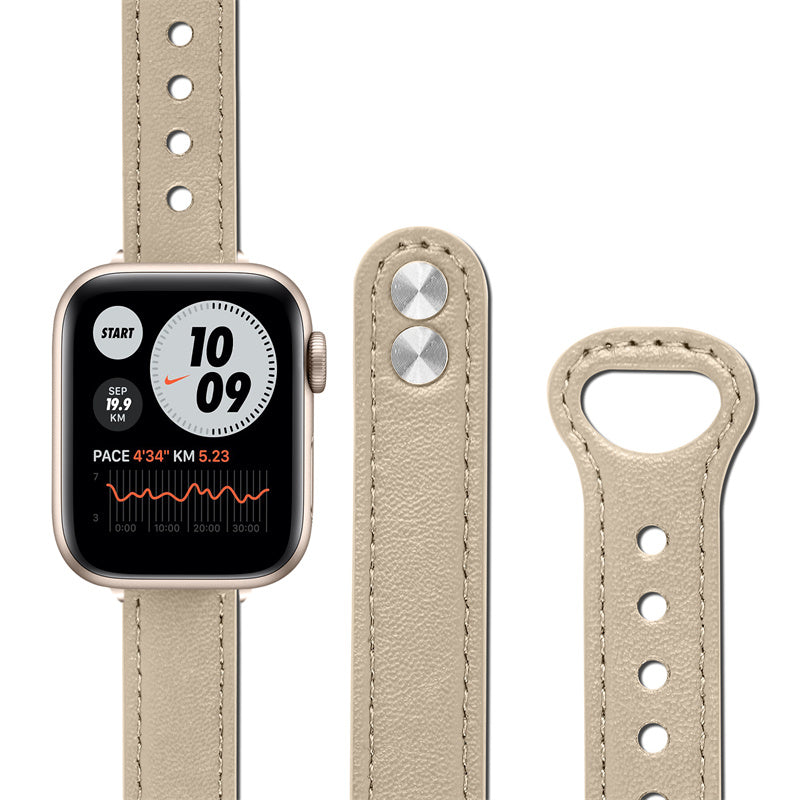 For Apple Watch Ultra 2 49mm Series 9 45mm SE (2023) 44mm Ultra 49mm 8 7 45mm 6 5 4 SE (2022) SE 44mm 3 2 1 42mm Genuine Cowhide Leather Watch Band Double Snap Button Watch Strap (Retro Gold Connector)