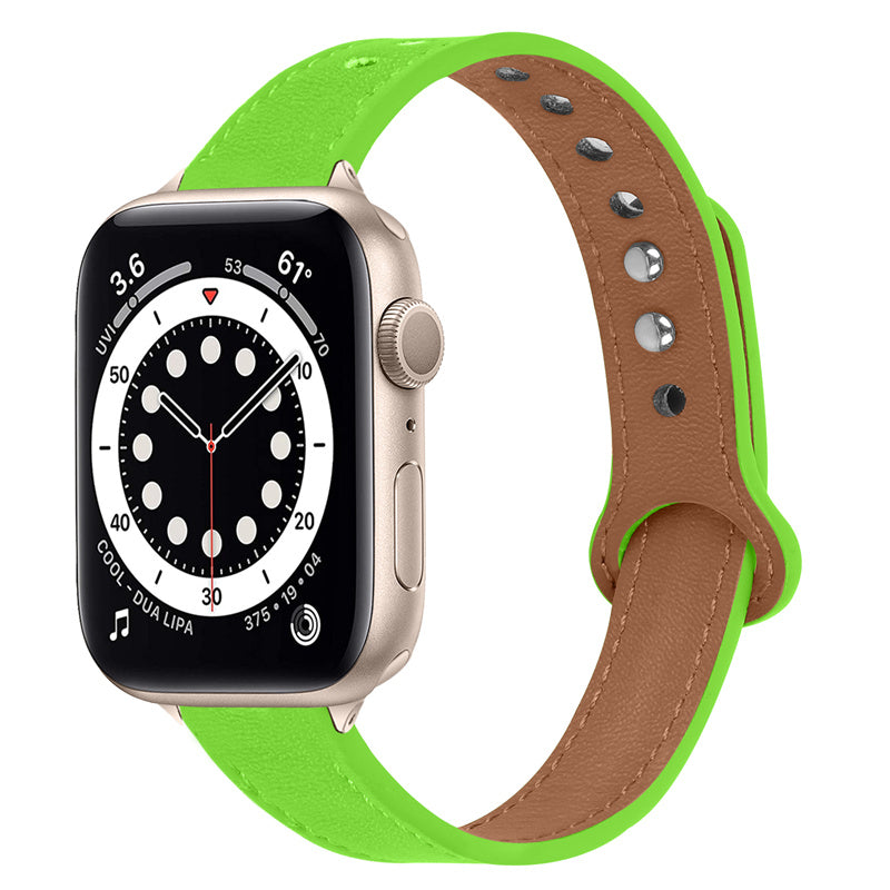 For Apple Watch Ultra 2 49mm Series 9 45mm SE (2023) 44mm Ultra 49mm 8 7 45mm 6 5 4 SE (2022) SE 44mm 3 2 1 42mm Genuine Cowhide Leather Watch Band Double Snap Button Watch Strap (Retro Gold Connector)
