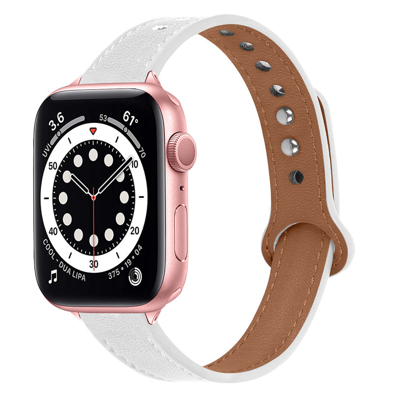 For Apple Watch Ultra 2 49mm Series 9 45mm SE (2023) 44mm Ultra 49mm 8 7 45mm 6 5 4 SE (2022) SE 44mm 3 2 1 42mm Genuine Leather Watch Strap Double Rivet Adjustable Wrist Band Rose Gold Connector