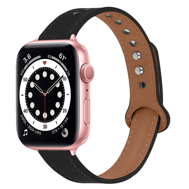 For Apple Watch Ultra 2 49mm Series 9 45mm SE (2023) 44mm Ultra 49mm 8 7 45mm 6 5 4 SE (2022) SE 44mm 3 2 1 42mm Genuine Leather Watch Strap Double Rivet Adjustable Wrist Band Rose Gold Connector